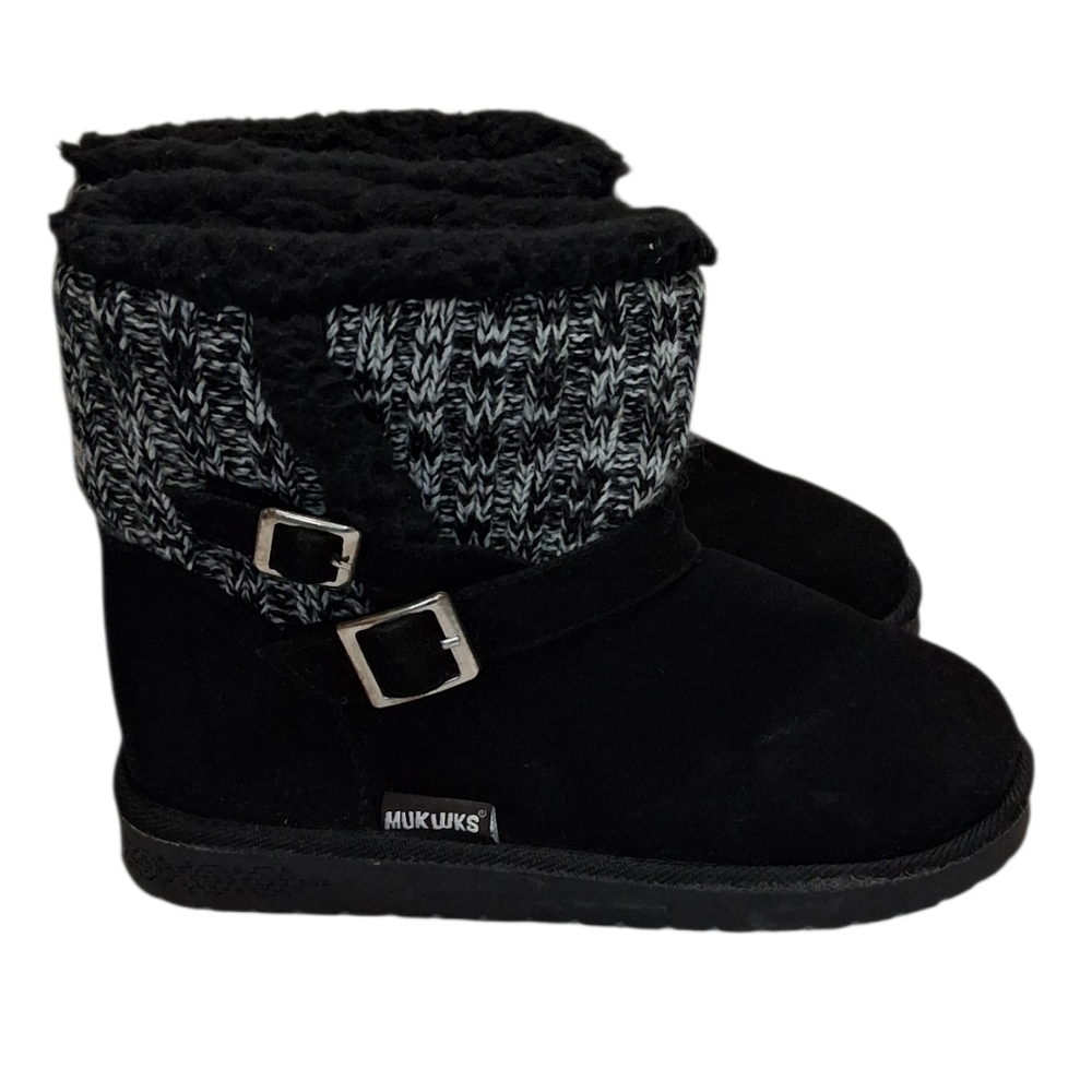 Muk Luks Whimsy Black and White Woven Knit Women's Ankle Boots Size 6